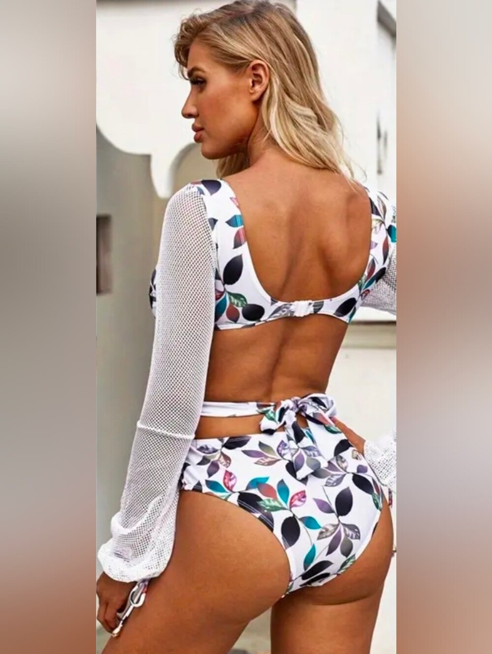 Hipnos and Nicte Cutout One Piece Swimsuit Mesh Long Sleeve Floral M NWT - Picture 4 of 8